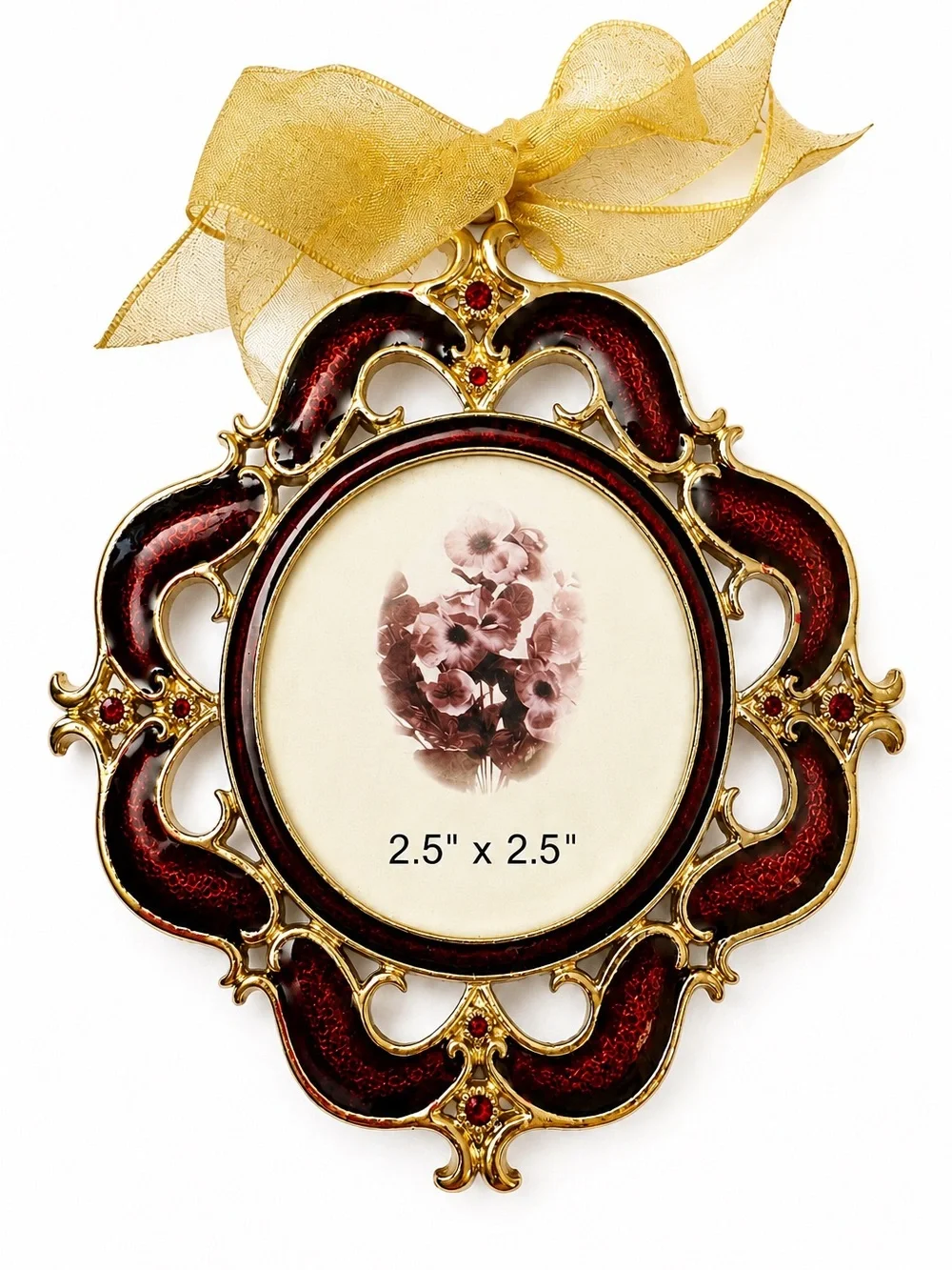 Ornate Gold & Burgundy Enamel Hanging Photo Frame
